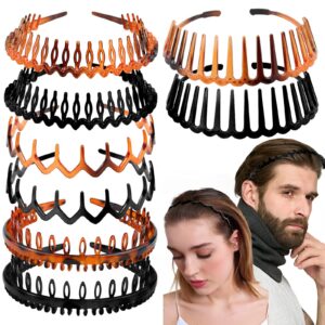 8 pcs non slip fashion plastic headbands with teeth skinny hair band combs hair hoop hair accessory for women men hair decorations (black, brown)