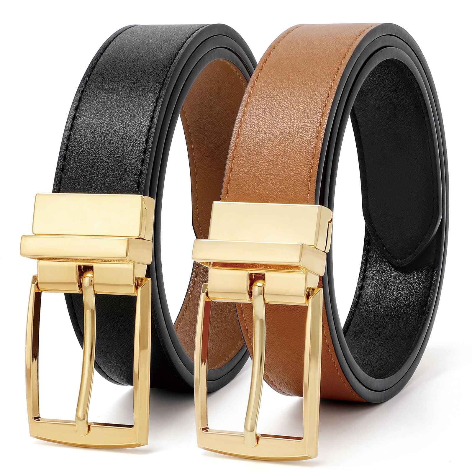 VONMELLI Reversible Belt for Women Women's Leather Belts for Jeans Pants Gold Buckle Fashion Ladies Dress Belt Trim to Fit Black Brown S