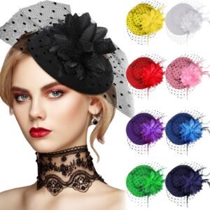 jeyiour 9 pcs fascinators hats tea party hats for women with veil flower 20s 50s feather pillbox hat with clips, 9 colors (multi colors)