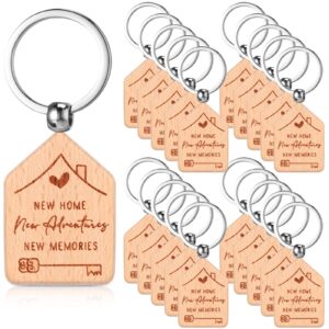 inbagi 20 pcs new home keychain bulk welcome home keychain gifts house key chain new homeowner engraved wooden key tag small house shaped keychains for family client buyer customer