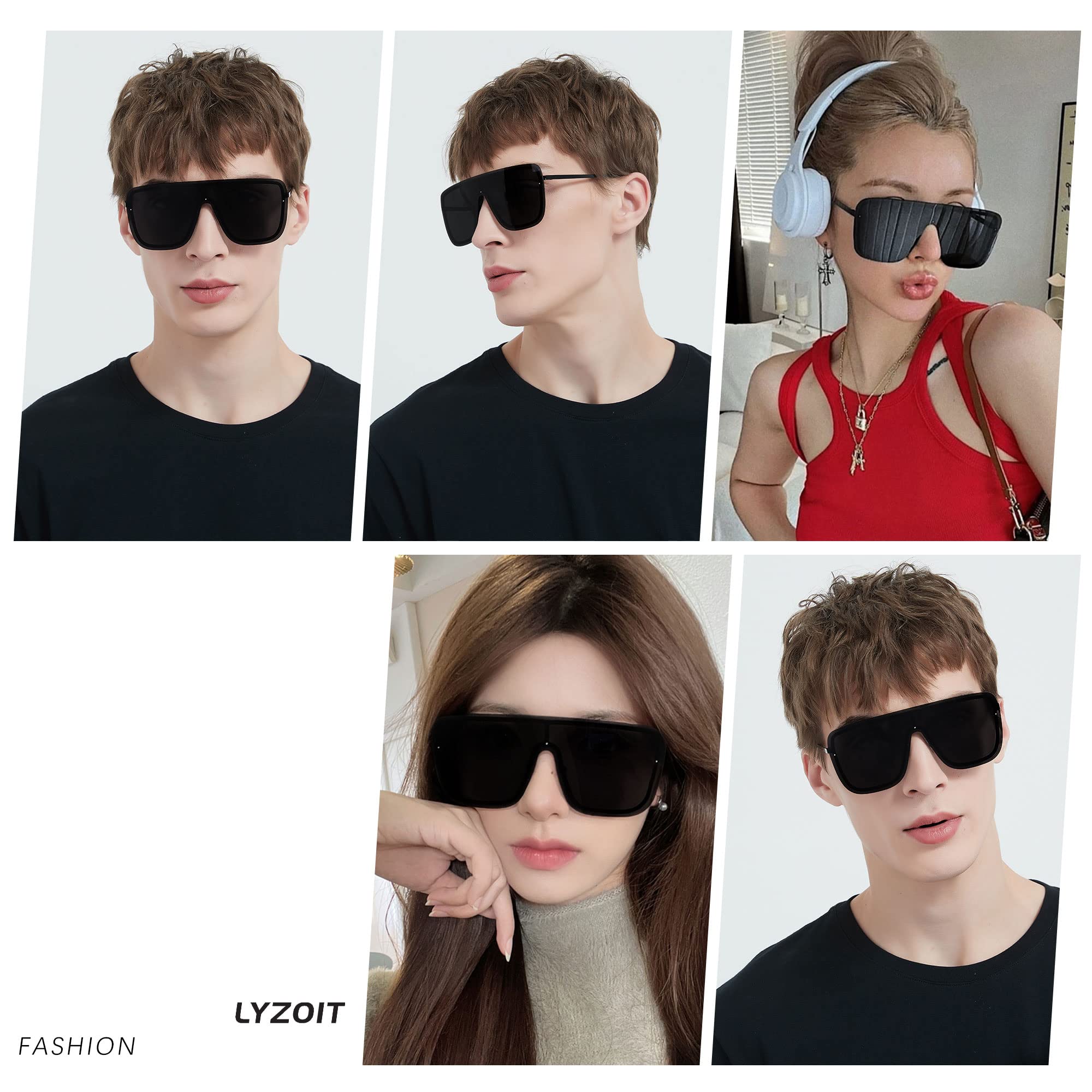 LYZOIT Rimless Oversized Square Sunglasses for Women Men Flat Top Shield Frameless Sun Glasses Super Dark Black Shades sensitive eyes