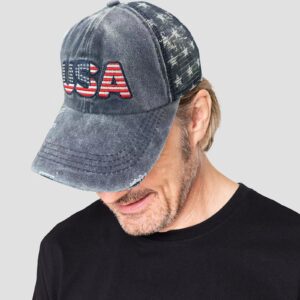 American Flag Baseball Cap for Men Women 4th of July Adjustable Embroidery Washed Distressed Cotton USA Trucker Dad Hat