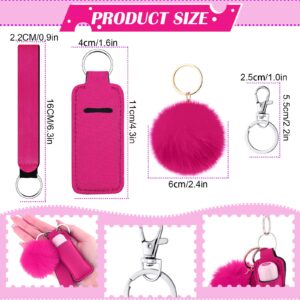 Tudomro Keychain Lip Balm Holder Set Include Lipstick Holder, Colorful Keychain Wristlet Lanyard, Fluffy Ball Pom Accessory and Metal Keychains for Purse Handbag (Candy Color, 30 Sets)