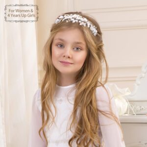 Oriamour Gold Bridal Headbands Wedding Headpieces With Ceramic Flowers Wide Pearl Wedding Hair Accessories For Women And Girls