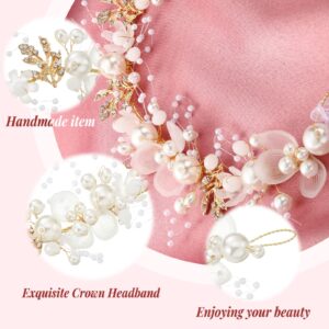 Retrowavy 2 Pcs Flower Girl Headpiece Rhinestone Crystal Wedding Headband Bridal Flower Headband for Girls Baby Hair (Gold)