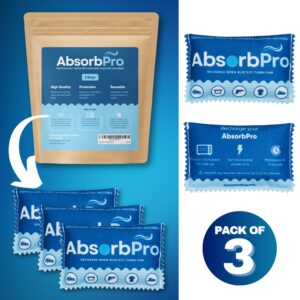 Absorb Pro Rechargeable Dehumidifier Bag 3-Pack - 100g Reusable Moisture Absorbers - Silica Gel Packets for Bins, Totes, Gun Safe, Food Storage, Clothes, Cars, and Boats