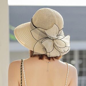 KORADI Women Organza Kentucky Derby Hat Fascinators Bucket Bowler Hat for Tea Party Bridal Wedding Church Dress Hat Wide Brim Sun Cap(Beige)