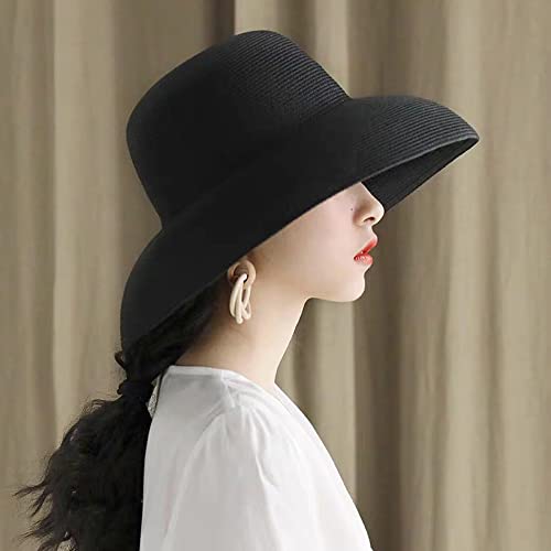 Joytrends Floppy Wide Brim Summer Beach Straw Hat UPF Straw Sun Hat for Women Girl Black