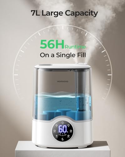 Homvana Humidifier Large Room, 7L (807ft²) Smart Warm and Cool Mist, Top-Fill Humidifiers for Bedroom Baby Nursery Grow Tent, Auto Adapt Mist Quick Air Humidity Indoor, Easy to Clean, Quiet, Diffusers