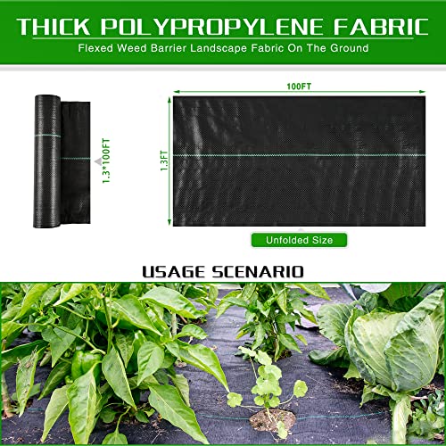 Kijamilee Weed Barrier Landscape Fabric Heavy Duty, 1.3FT x 100FT Thicken Garden Fabric Weed Mats, Weed Control Garden Cloth, Woven Geotextile Fabric for Garden Beds, Underlayment, Commercial Driveway