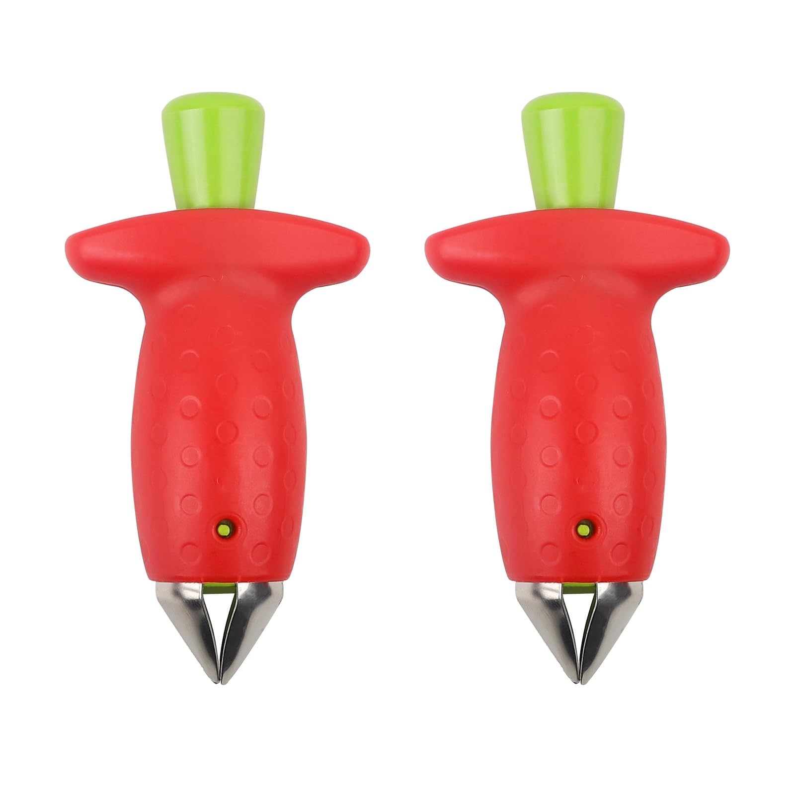 Strawberry Huller Fruit Slicer Set, Red/Green, quick Remove Strawberry berry Stem Tool, Kitchen Tools and picnic Gadgets,（2packs)