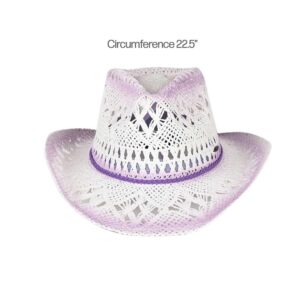 C.C Ombre Open Weave Cowbay Hat with Braided Trim, Lavender