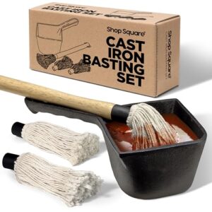 cast iron sauce pot with bbq mop brush – small cast iron basting pot & mop brush for grilling, smoking, and saucing – bbq mop brushes for sauce, 24 oz