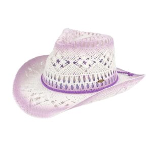 C.C Ombre Open Weave Cowbay Hat with Braided Trim, Lavender