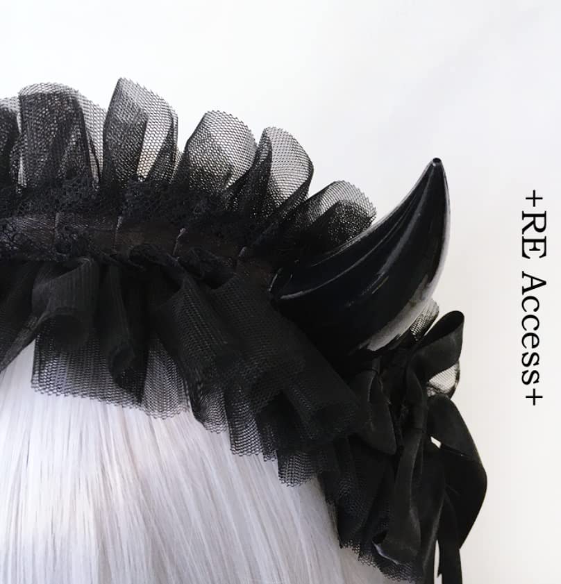 CoBtee Gothic Lolita Headdress Lace Devil Horns Cosplay Headbands Hair band Hair Accessories Headwear Halloween Party (black devil horns)