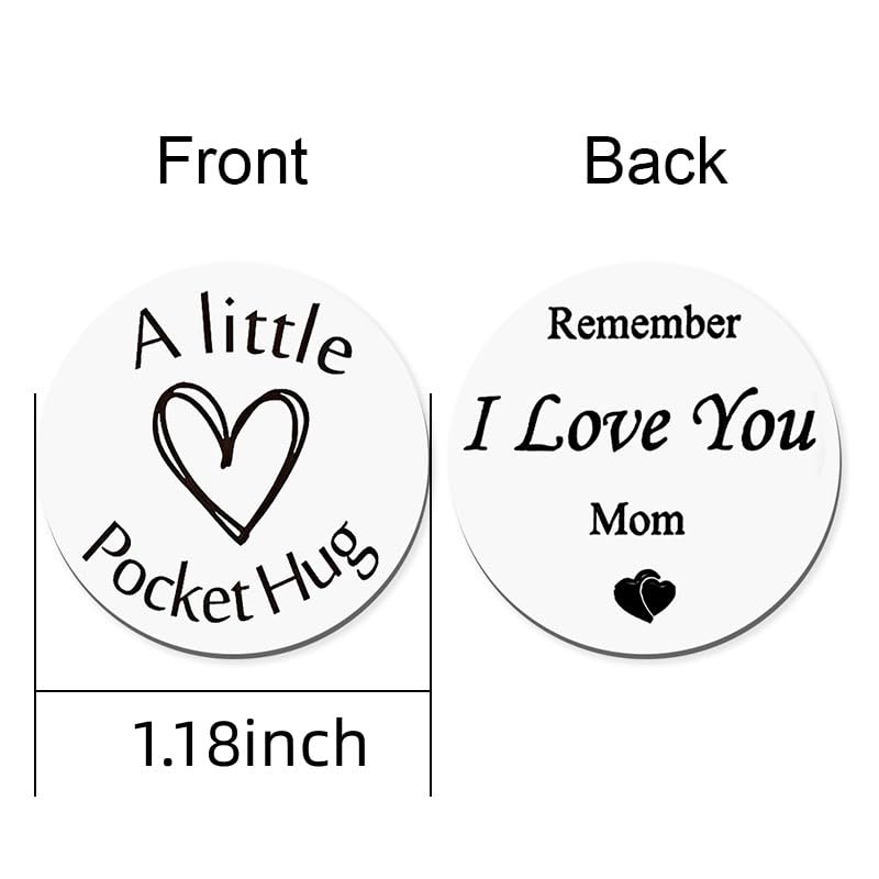 Pocket Hug Token Keychain Gifts for Mom Mother Birthday Mothers Day Gift from Daughter Son Long Distance Relationship Gifts Double Sided Pocket Hug Coin with PU Leather Keychains for Mom Women