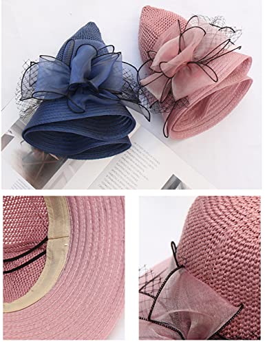 KORADI Women Organza Kentucky Derby Hat Fascinators Bucket Bowler Hat for Tea Party Bridal Wedding Church Dress Hat Wide Brim Sun Cap(Beige)