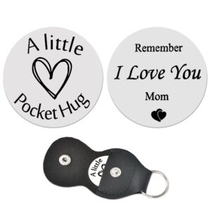 pocket hug token keychain gifts for mom mother birthday mothers day gift from daughter son long distance relationship gifts double sided pocket hug coin with pu leather keychains for mom women