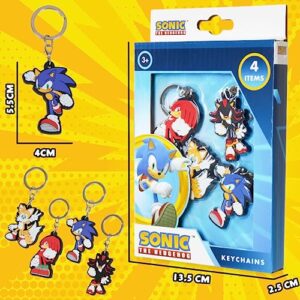 Sonic The Hedgehog Keyrings for Kids Knuckles Shadow Tails Rubber Boys Keyrings Collectables 4 Pack Mini Figures Keychain Set Gamer Gifts for Boys