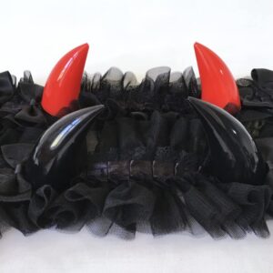 CoBtee Gothic Lolita Headdress Lace Devil Horns Cosplay Headbands Hair band Hair Accessories Headwear Halloween Party (black devil horns)