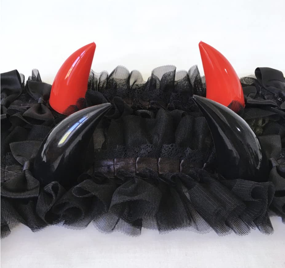 CoBtee Gothic Lolita Headdress Lace Devil Horns Cosplay Headbands Hair band Hair Accessories Headwear Halloween Party (black devil horns)