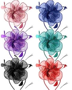 6 pcs fascinators hat tea party headwear ribbons feathers women hat flower mesh headband wedding flower hair clip for party wedding carnival