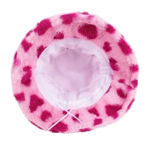 Winter Fluffy Fuzzy Bucket Hat Plush Furry Faux Fur Fisherman Hats Warm Hat for Women (Pink Heart)