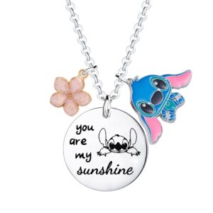 Waeceip Stitch Necklace Cute Necklace Stitch Gifts for Women Daughter Son Friends Gifts You Are My Sunshine Stitch Birthday Decoration Women Jewellery