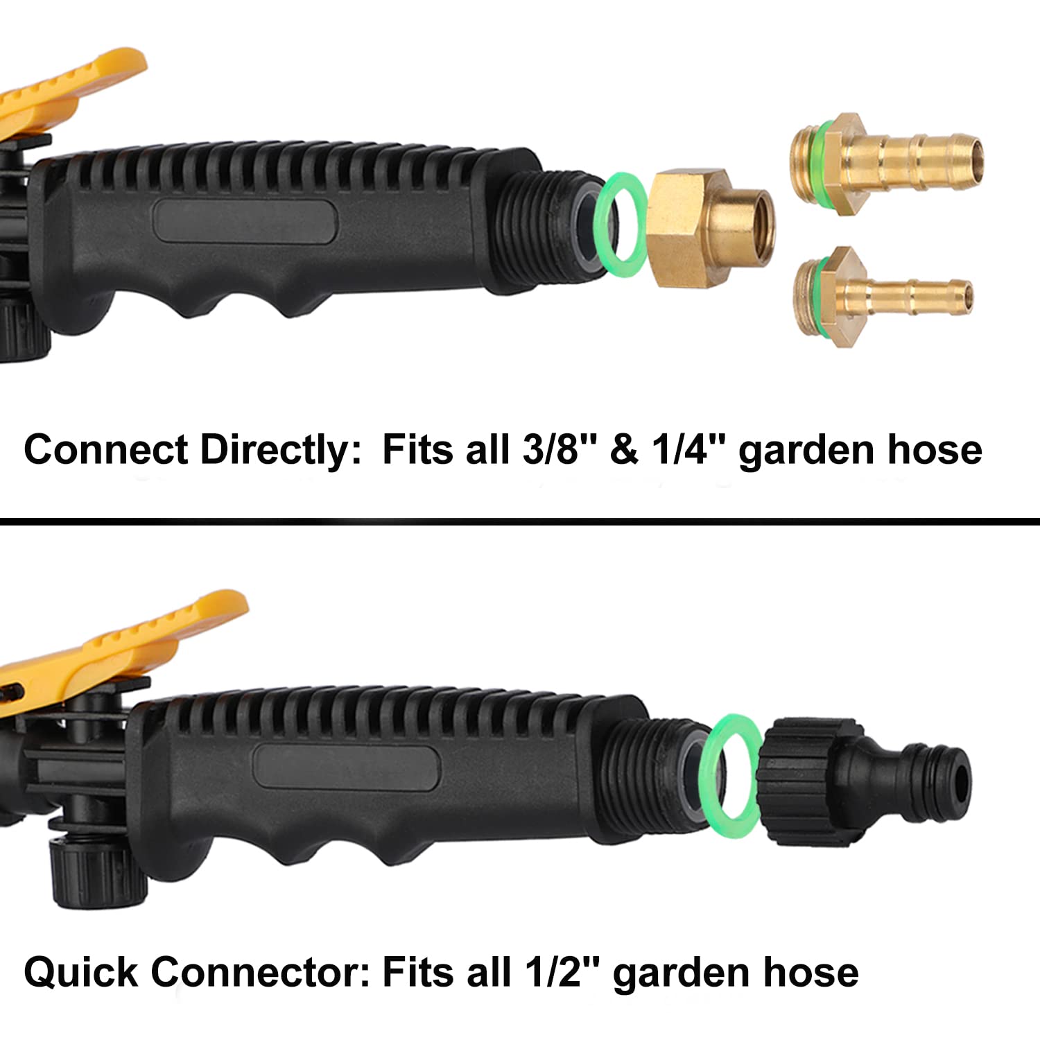 Ramarmro 44" Sprayer Wand, 2 brass barbs match 3/8'' & 1/4'' hoses, Adjustable Stainless Steel Replacement Garden Sprayer Wand with Built-in Shut-Off Valve, w/ 2 Hose Clamps & 2 Hose Connects Yellow