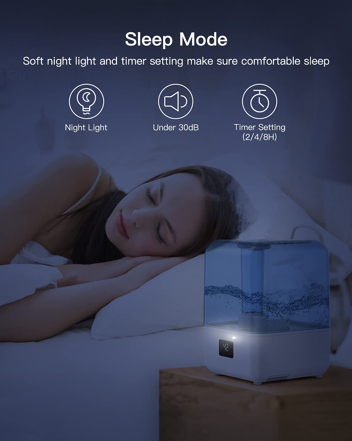 MORENTO Humidifiers for Bedroom, 4.5L Top Fill Humidifiers for Large Room, Cool Mist Humidifiers for Home, 360 Nozzle, Auto Shut-Off, Humidity Setting, Last up to 50Hrs with Night Light, White