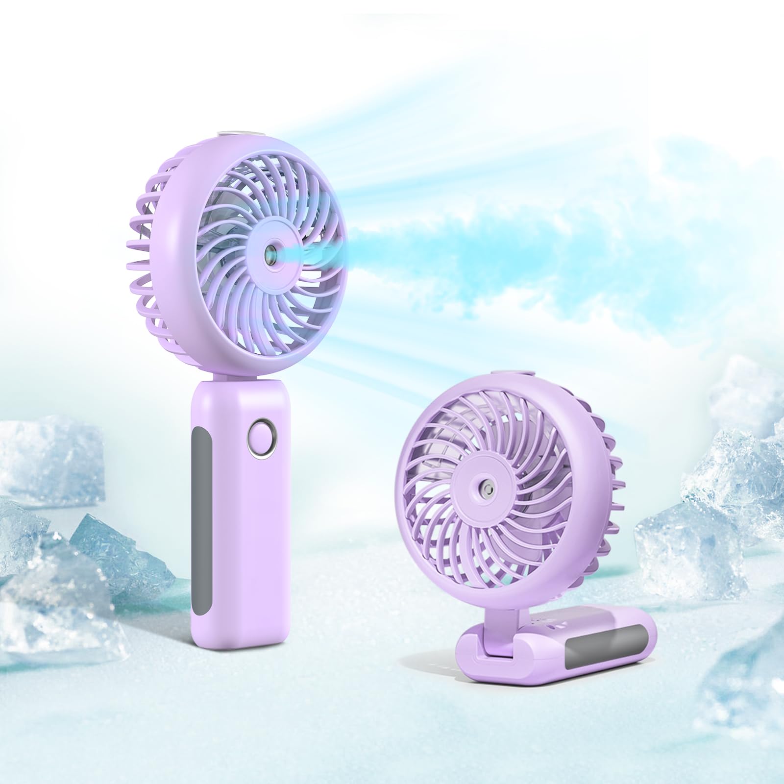 CIVPOWER Misting Fan Portable, Hand Held Fan 90°Adjustable Desk Fan, 4000mAh USB Rechargeable Personal Fan with Water Mist, 5-14 Working Time 3 Speeds Mister Spray Fan (purple)