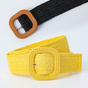 SJYFAL Women Woven Belt Elastic Braided Belt Stretch Waist Belt Buckle Golf Belt Straw Jeans Dress Belts