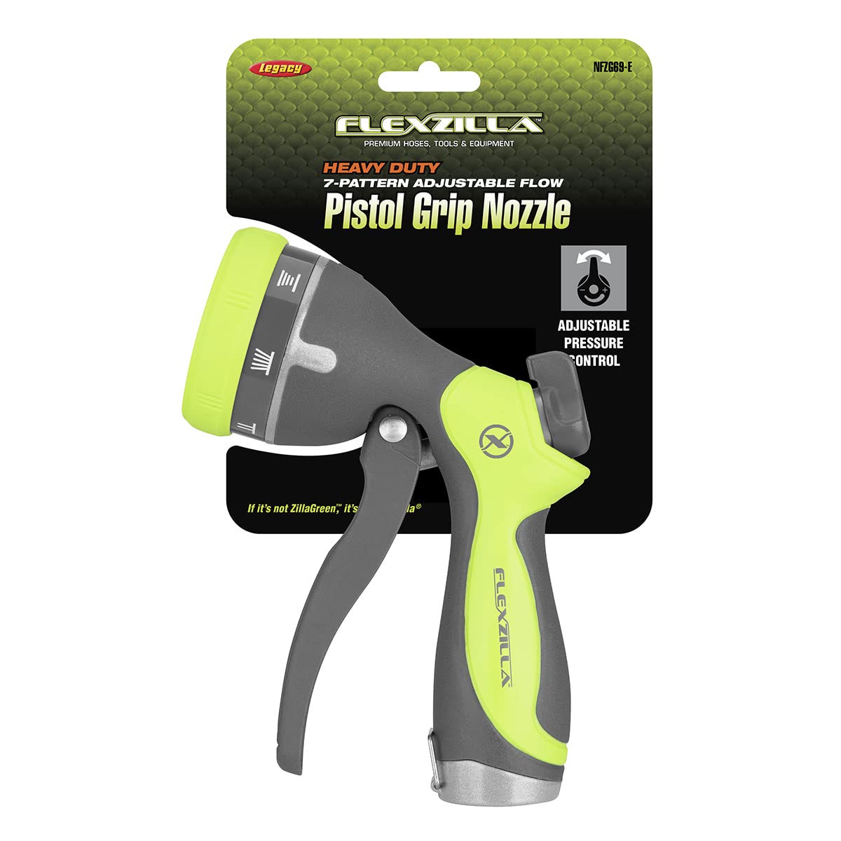 Flexzilla Garden Hose Nozzle - Heavy Duty 7-Pattern Adjustable Flow Pistol Grip, NFZG69-E, ZillaGreen™