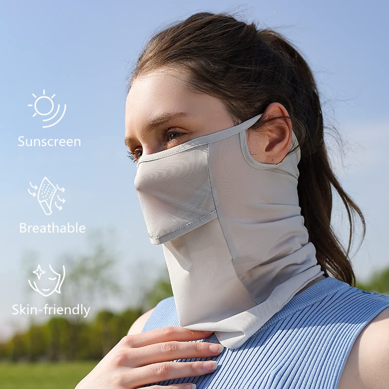 Neck Gaiter Balaclava Sun Protective Face Bandana with Ear Loops Ice Silk Veil UV Protection Face Cover for Summer Outdoor Activities