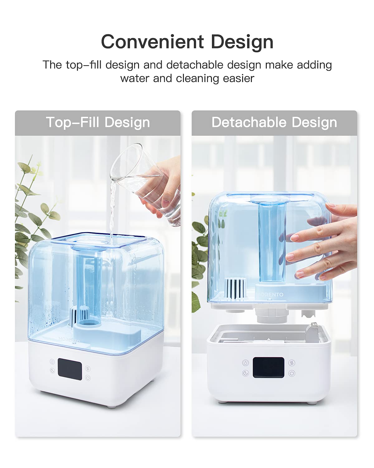 MORENTO Humidifiers for Bedroom, 4.5L Top Fill Humidifiers for Large Room, Cool Mist Humidifiers for Home, 360 Nozzle, Auto Shut-Off, Humidity Setting, Last up to 50Hrs with Night Light, White