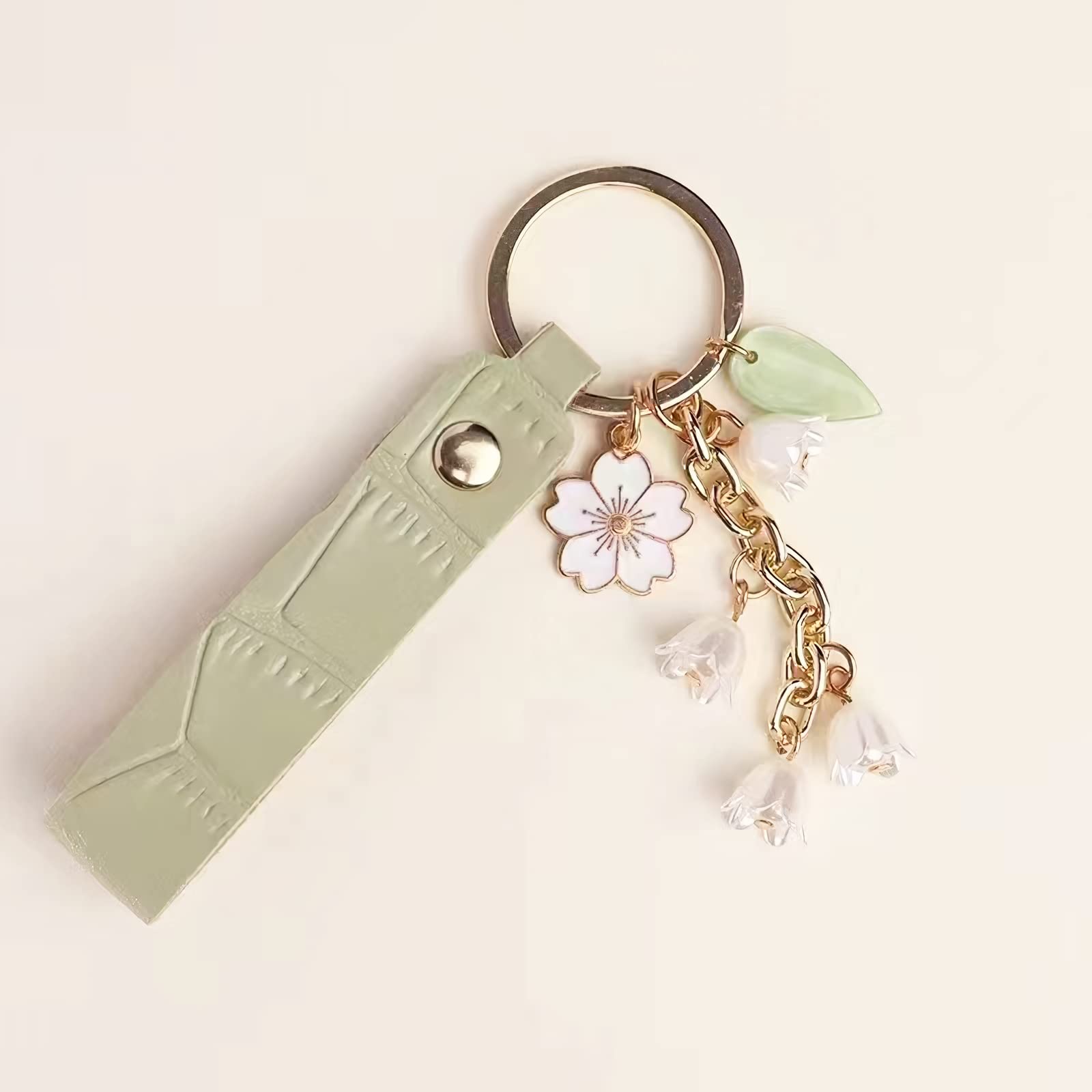 Aimery Lily of the valley design Flower Key Chains leather Purse Car Key Chain for Women Girls Gifts