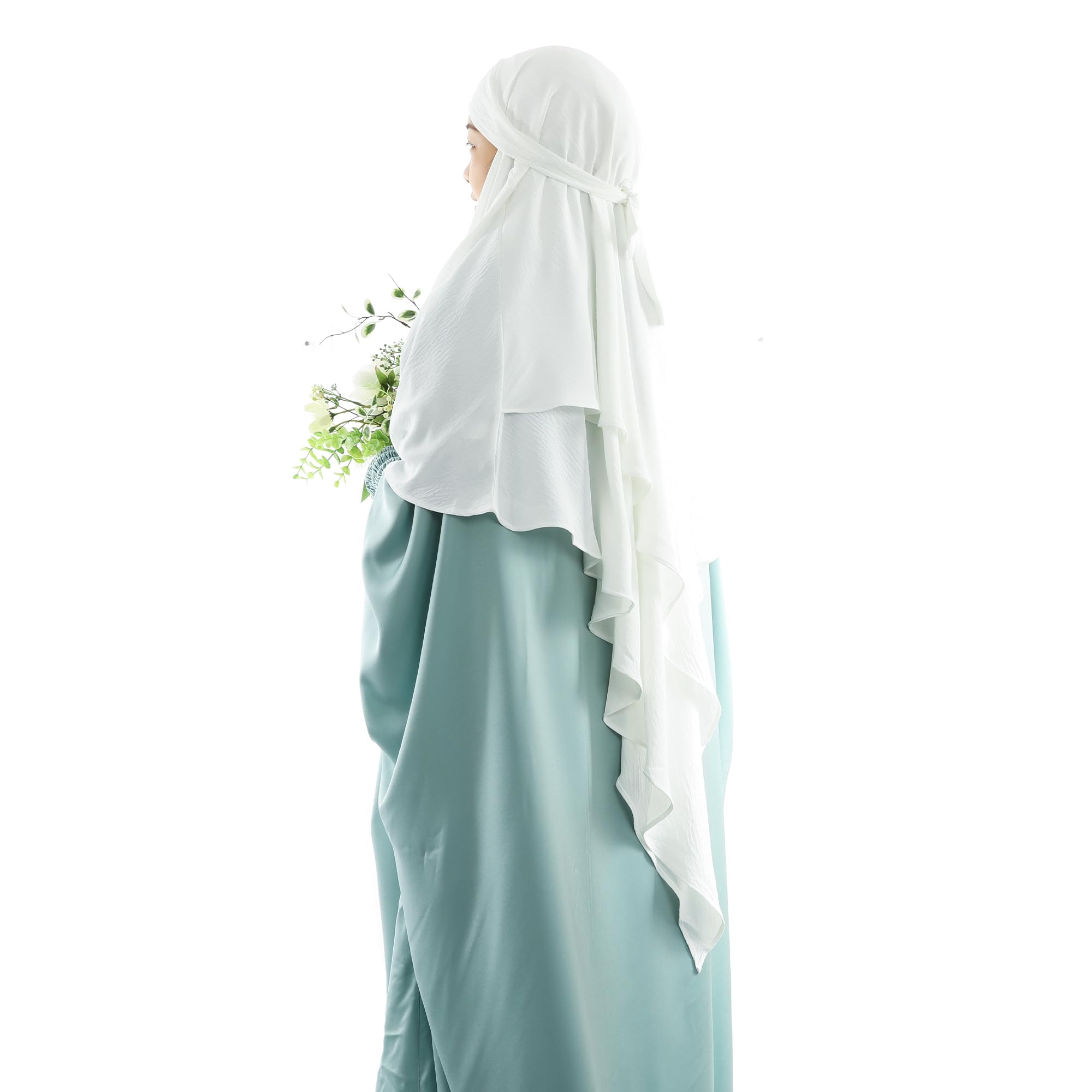 khalat Muslim Prayer Hijab 2 Layers Soft Breathable Hijab Islamic Dubai Womens Instant Long Hijab White