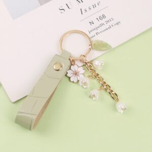 Aimery Lily of the valley design Flower Key Chains leather Purse Car Key Chain for Women Girls Gifts