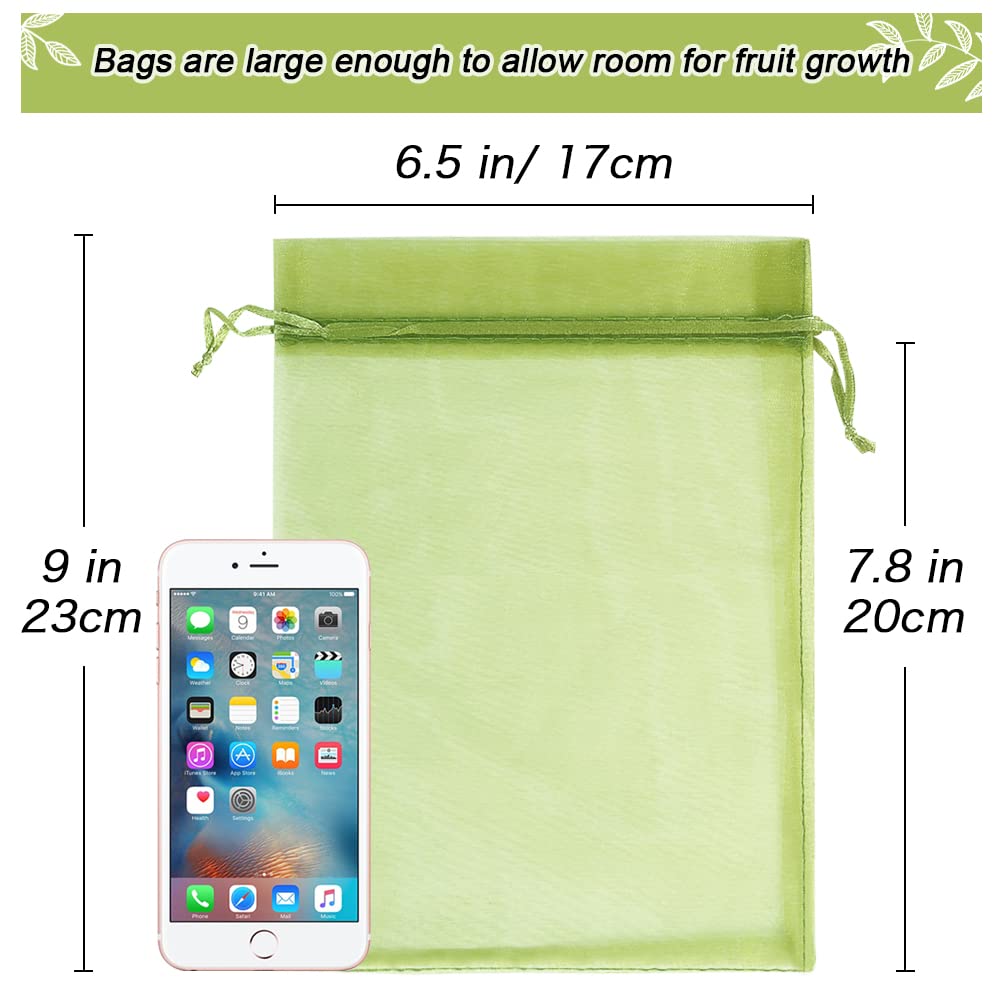 100pcs Fruit Protection Bags 6x9 inch, Green Netting Cover Bags Drawstring Mesh Fruit Protectors Pest Barrier for Mangoes Tomatoes Fruit Trees Veggies Garden