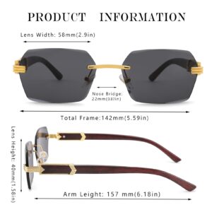 Hycredi Rimless Rectangle Sunglasses Men Women Retro Frameless Square Shade Y2k Sun Glasses Tinted Eyewear-Clear+Brown+Gray