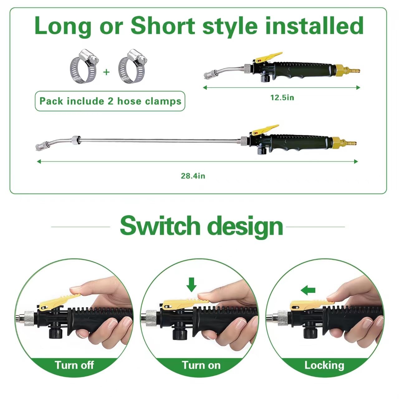 29 Inches Sprayer Wand,1/4" & 3/8" Brass Barbs Sprayer Wand Replacement, Stainless Steel Replacement Sprayer Wand with Shut off Valve & 2 Hose Clamps (1/4" & 3/8" Barb Sprayer Wand)