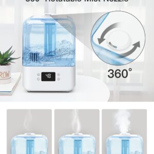 MORENTO Humidifiers for Bedroom, 4.5L Top Fill Humidifiers for Large Room, Cool Mist Humidifiers for Home, 360 Nozzle, Auto Shut-Off, Humidity Setting, Last up to 50Hrs with Night Light, White