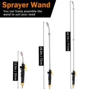 Ramarmro 44" Sprayer Wand, 2 brass barbs match 3/8'' & 1/4'' hoses, Adjustable Stainless Steel Replacement Garden Sprayer Wand with Built-in Shut-Off Valve, w/ 2 Hose Clamps & 2 Hose Connects Yellow