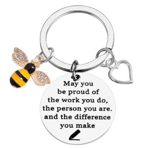 plwelth bee keychain bee inspirational keyring for women men bee keychain for teacher graduation farewell appreciation from students thank you gifts lovers friends birthday christmas keyring