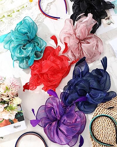 6 Pcs Fascinators Hat Tea Party Headwear Ribbons Feathers Women Hat Flower Mesh Headband Wedding Flower Hair Clip for Party Wedding Carnival