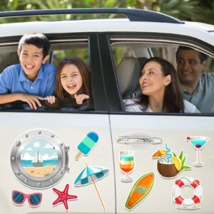 10pcs Summer Beach Cruise Door Magnets Car Magnets & Magnetic Cruise Door Decorations, Hawaii Tropical Theme for Fridge, Cars and Carnival Cruise Cabin Door Decor