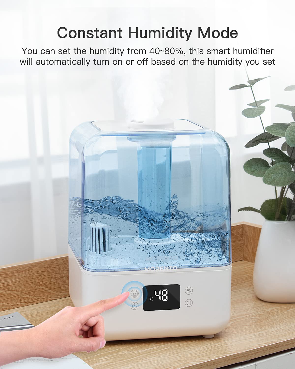 MORENTO Humidifiers for Bedroom, 4.5L Top Fill Humidifiers for Large Room, Cool Mist Humidifiers for Home, 360 Nozzle, Auto Shut-Off, Humidity Setting, Last up to 50Hrs with Night Light, White