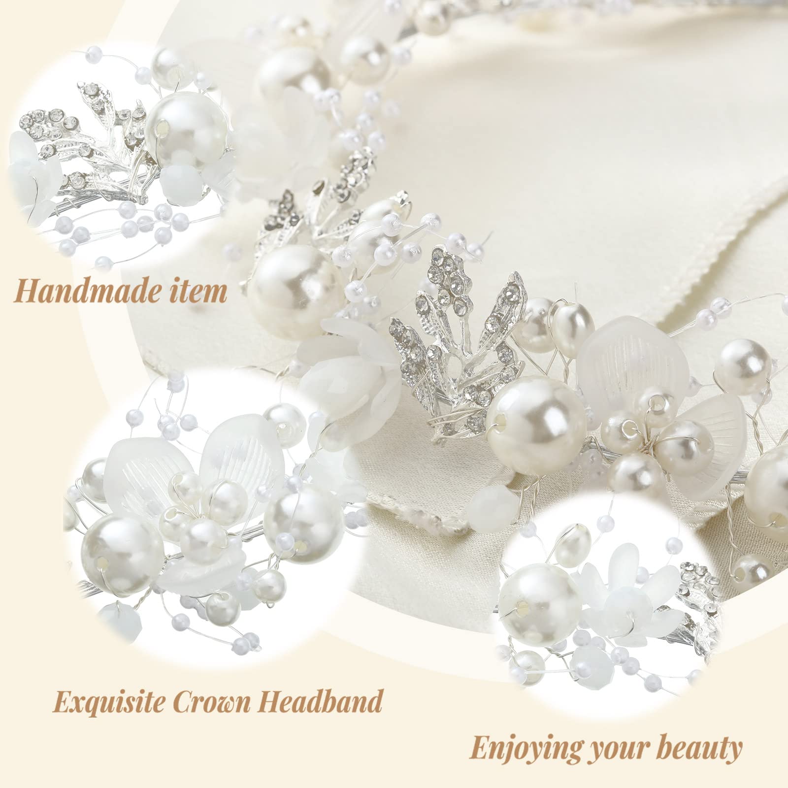 4 Pcs Flower Girl Headband Wedding Pearl Headband Crystal Rhinestone Flower Crown Bridal Flower Girl Hair Accessory for Birthday Party Communion Prom Photography (Silver)