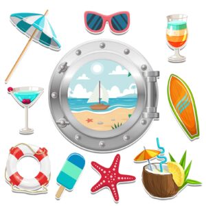 10pcs Summer Beach Cruise Door Magnets Car Magnets & Magnetic Cruise Door Decorations, Hawaii Tropical Theme for Fridge, Cars and Carnival Cruise Cabin Door Decor