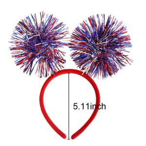 4th of July Head Boppers Independence Day Headband Patriotic Themed Party Hair Hoop Sphere Tassels Headwear Hair Band Glitter Hair Decorations White Blue Red Hair Supplies Hair Accessories 1PCS